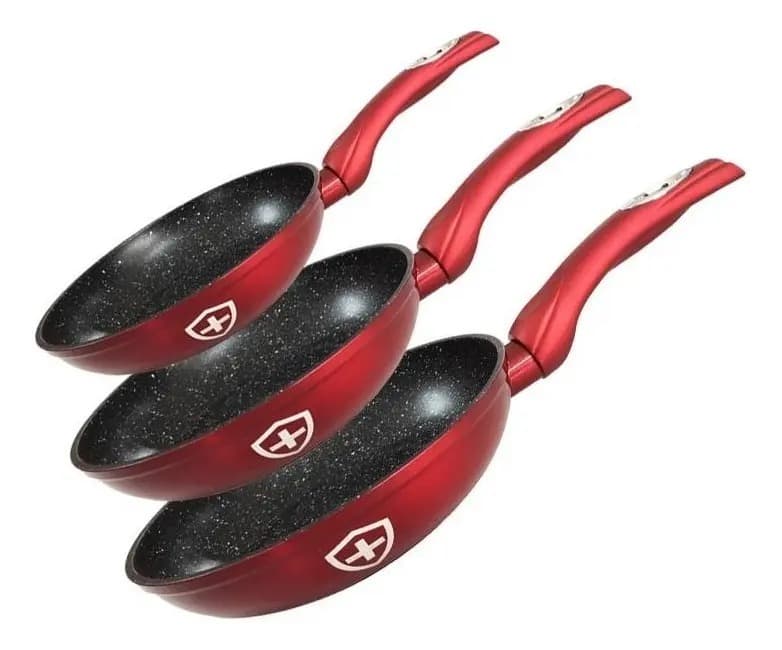 Royal Swiss juego de 3 sartenes antiadherentes efecto piedra 20, 24 y 28 cm